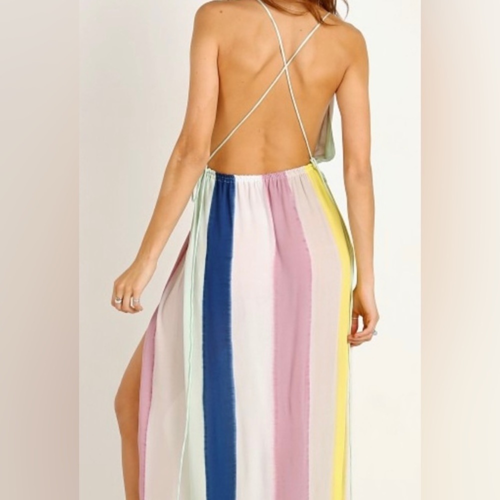 Indah River Maxi Dress Stripe Tropical Slit NEW - Picture 5 of 7